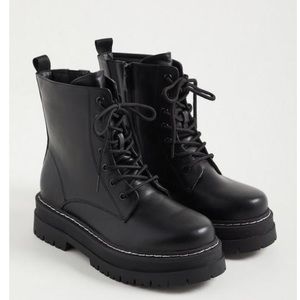 New- PLATFORM COMBAT BOOT - FAUX LEATHER BLACK